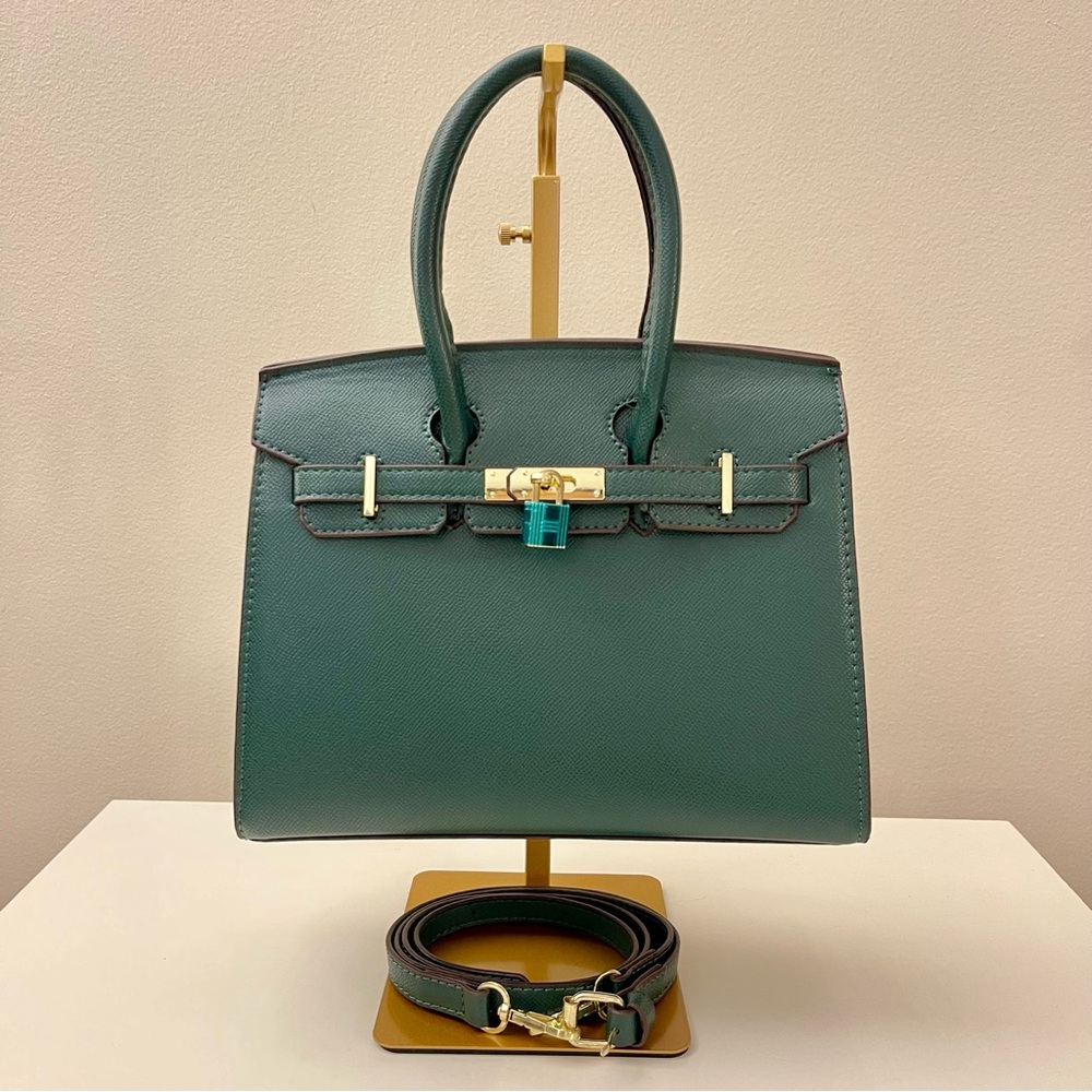 H E R M E S ~ S T Y L E - Elegant Forest Green Trapeze Satchel – Grained Leather